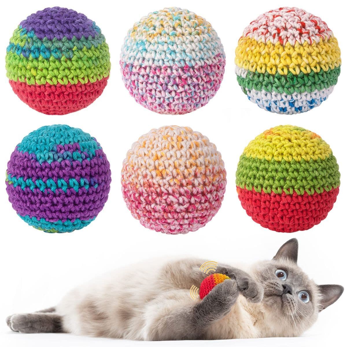 Cat Toys Hand-Crocheted Cat Balls Cat Balls With Bells Indoor Cat Toys Cat Play,Pack of 6,Random color, photo 1 of 6