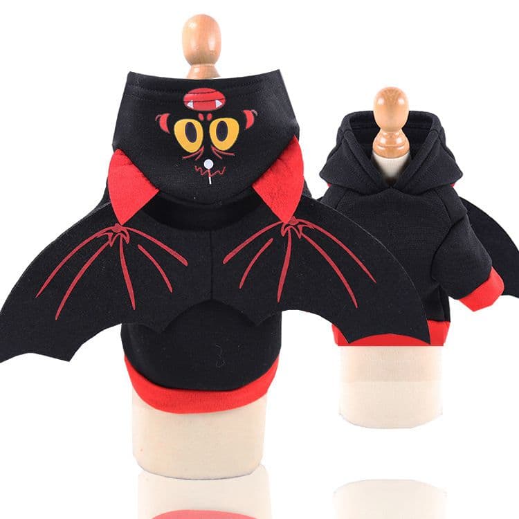 Shine Christmas Hooded Pet Dog Cat Clothes Hooded Two-Leg Sweatshirt Red and Black Wings XS bust 30 back length 20cm, photo 1 of 6