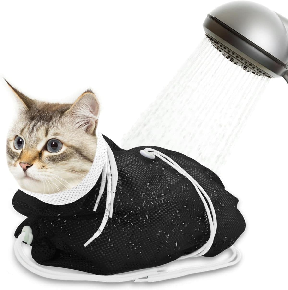 Cat Bath Bag Breathable Cat Shower Bag Anti-Scratch Cat Grooming Bag Adjustable - Size 19.6