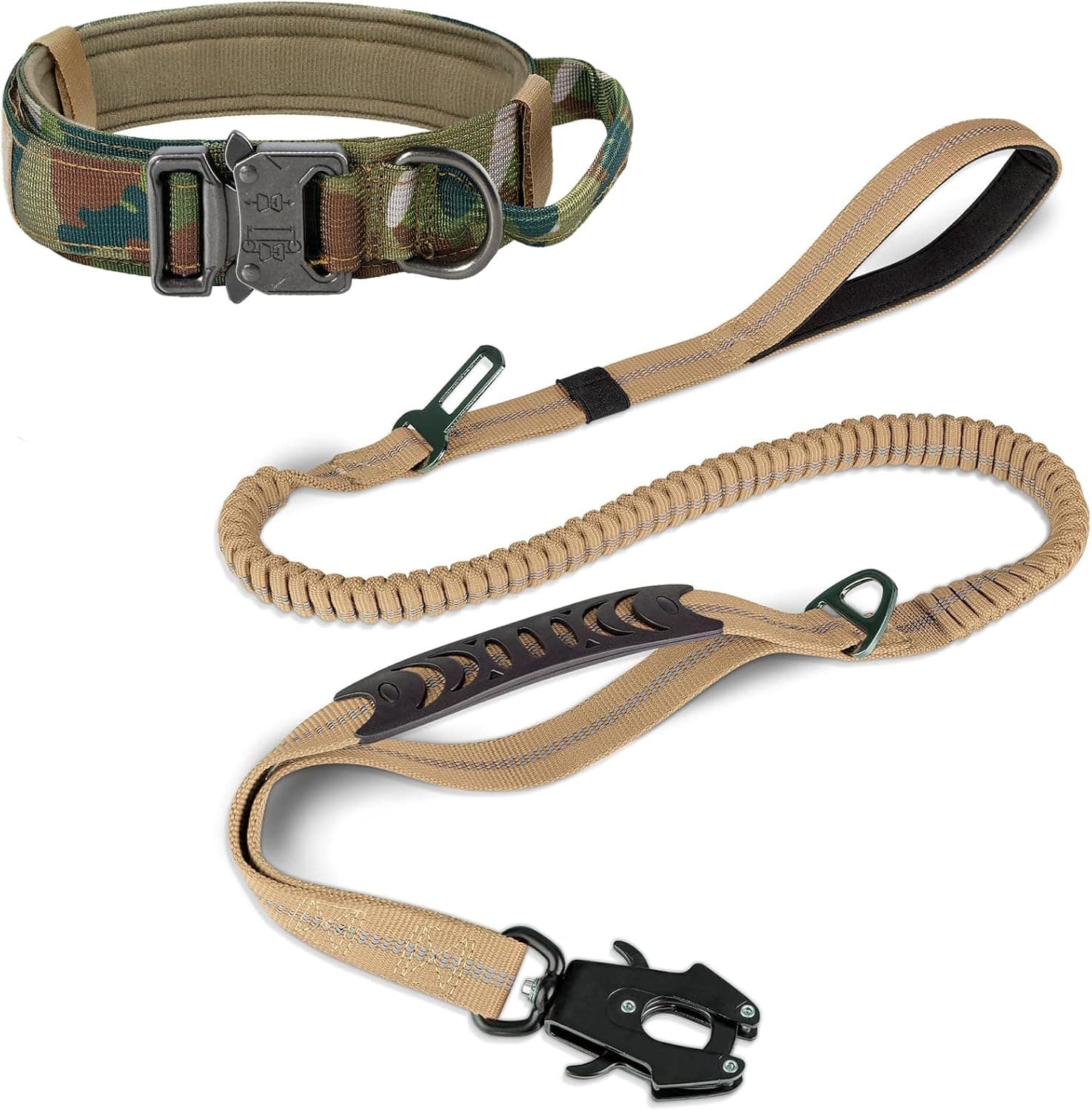 Tactical Dog Collar(43 cm-53 cm) and Leash Set, Shock Absorbing Bungee Adjustable Strong Collar with Handle for Large Dogs(Camouflage, L) -, photo 1 of 8