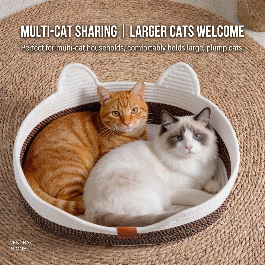 Handwoven Cotton Rope Cat Bed with Adorable Cat-Ear Design, Breathable Oval Nest with Front Opening for Easy Access, Available in Two Chic Colorways and Sizes, Perfect for Indoor Lounging and Playtime for Kittens and Adult Cats Alike, Cat Be, photo 1 of 10