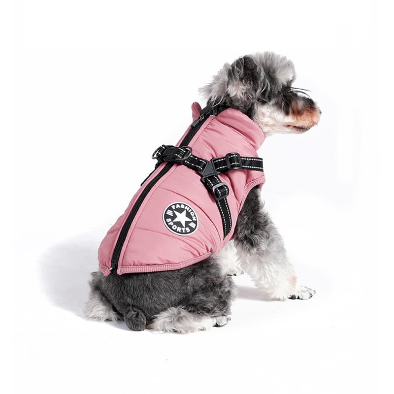 Winter jacket for dog with harness, waterproof dog jacket with zipper and fleece pink Pink XL, photo 1 of 10