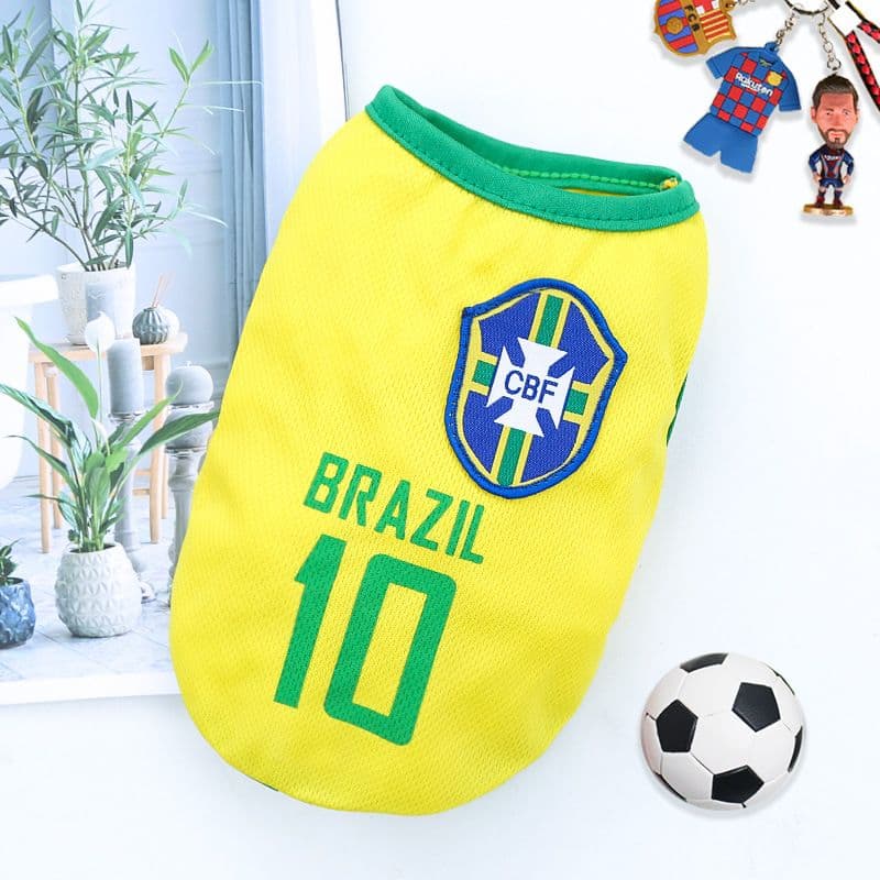 Dog Cat Summer Soccer Jersey Vest - . Yellow 10 Brazilian