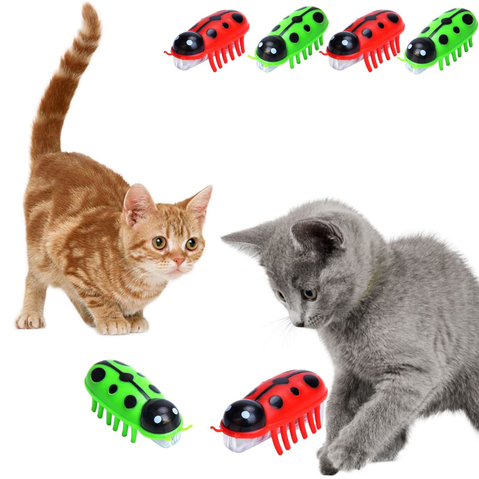4pcsElectric Robot Beetle Cat Toy, Interactive Mini Cat Toy Excites & Entices Cats Cuddling Chasing Fun Realistic Beetle Vibrating, photo 1 of 5