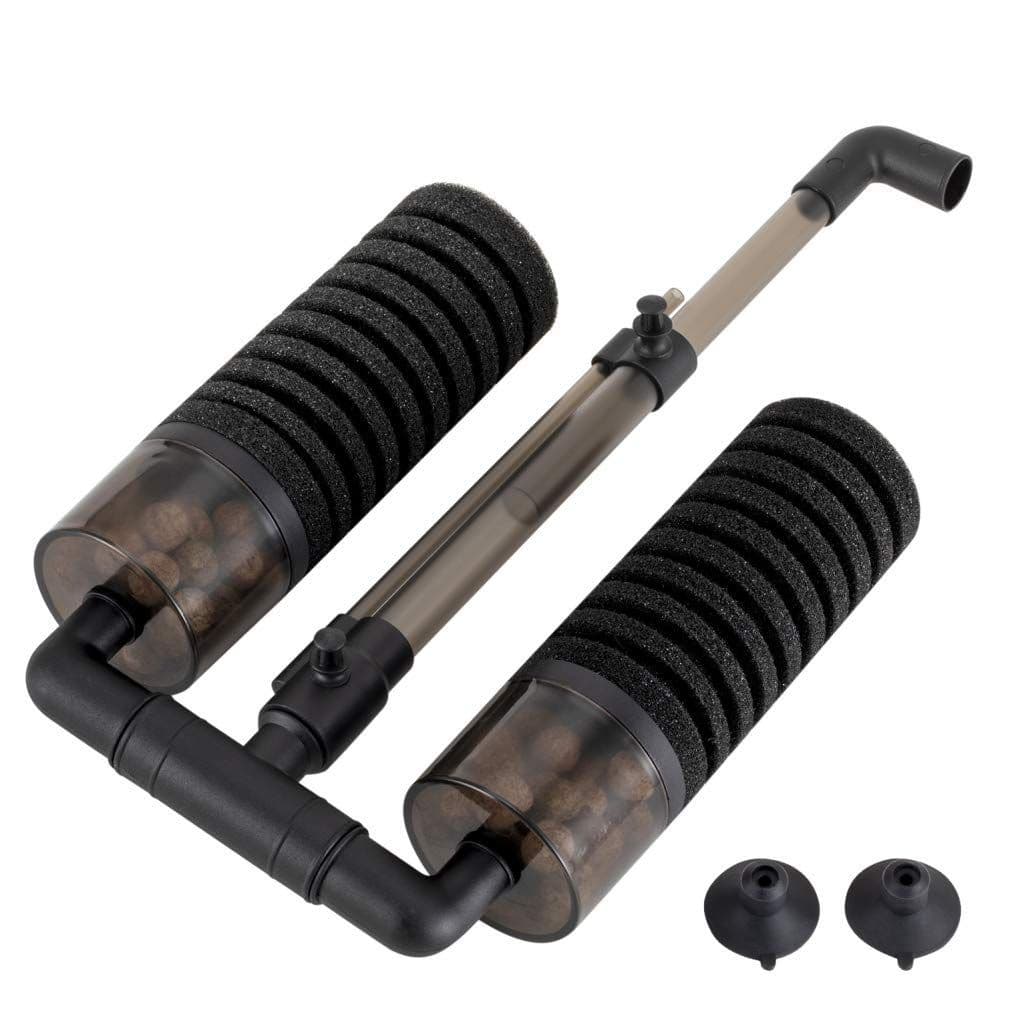 Aquarium Double Sponge Filter, Comes with 2 Spare Sponges - Black