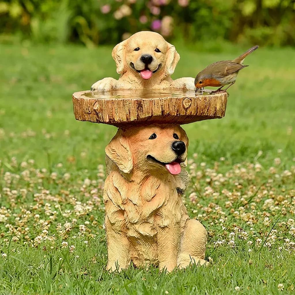 Resin Bird Bath Feeder Garden Ornament with Design – Tree Stump Decorative Outdoor Bird Feeder for Patio, Lawn & Yard, photo 1 of 9