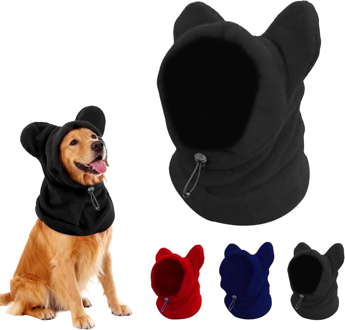 Dog emergency winter cone with ear protection, fleece neck warmer for dogs, (black, photo 1 of 10