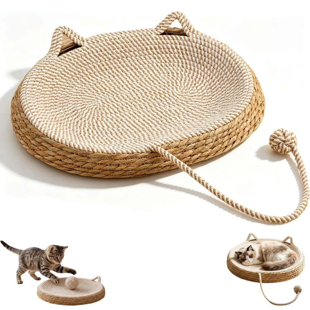 Cat Basket Bed Handwoven, 2 In 1 Scratcher & Breathable Comfort Nest, For Indoor Cats, Kittens, Living Rooms and All Cat Breeds, photo 1 of 5