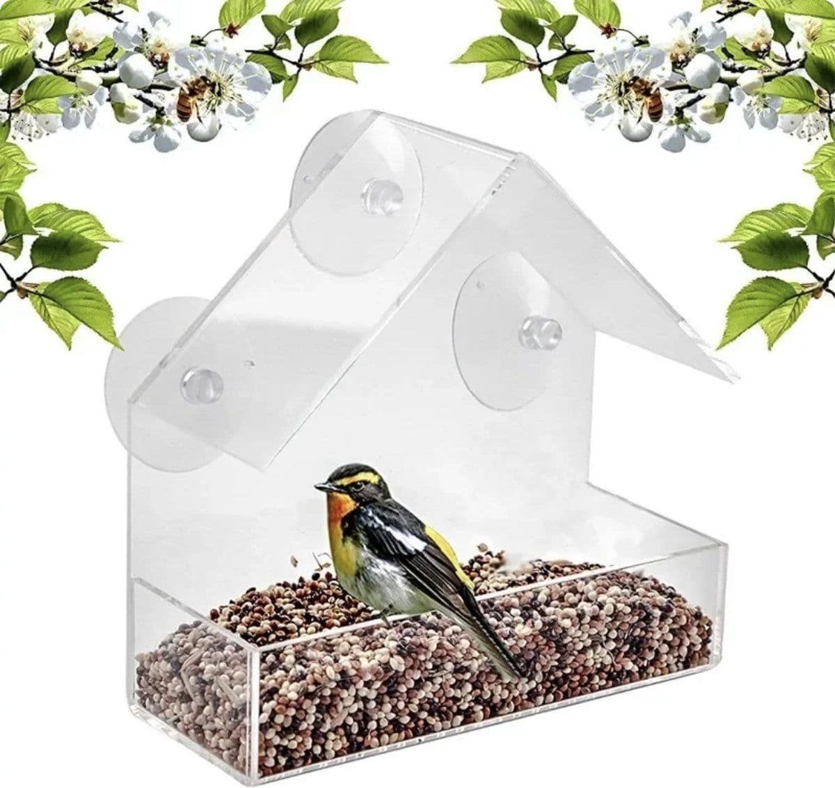 Transparent House-Shaped Window Bird Feeder with Suction Cups, Outdoor Feeding Station for Attracting Small Wild Birds at Home, photo 1 of 4