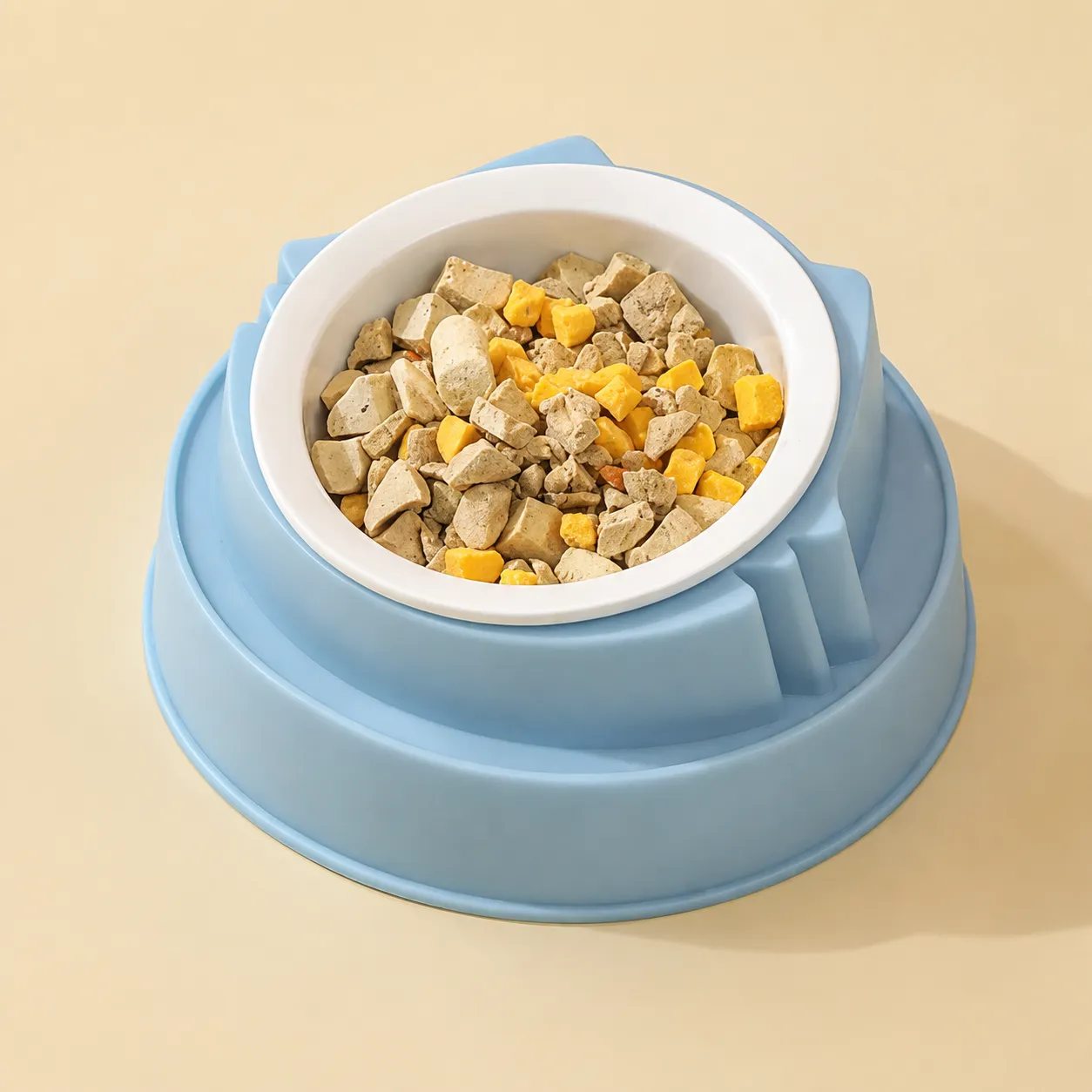 Plastic Cat Food Bowl with Cat Face Design Raised Pet Feeding Bowl