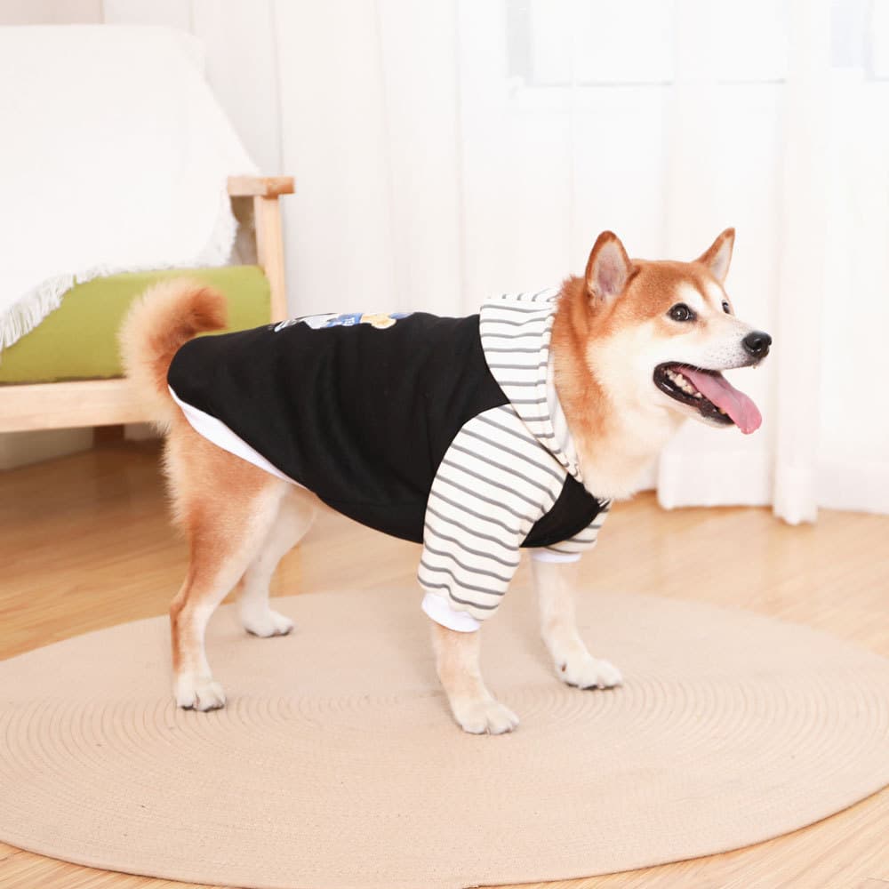 Autumn/Winter Dog Clothes - Hoodie with Striped Hood & Baseball Bear