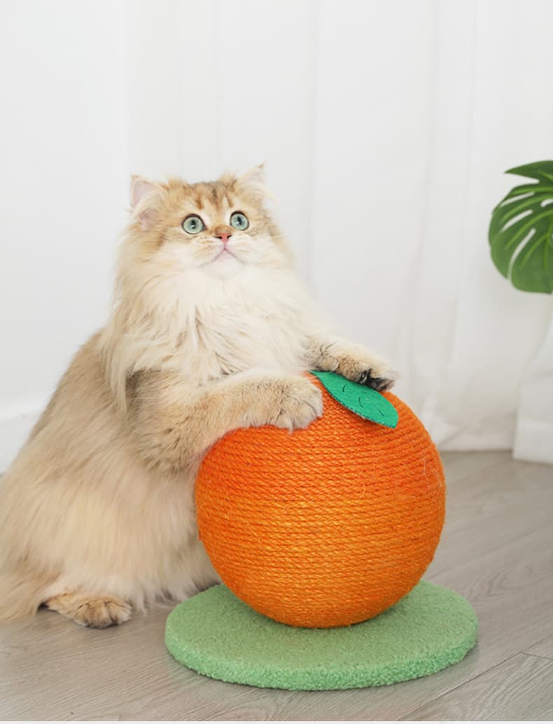 Strawberry And Base Fun Fruit Shaped Sisal Cat Scratcher Ball - Durable Scratching Toy with Stable Base