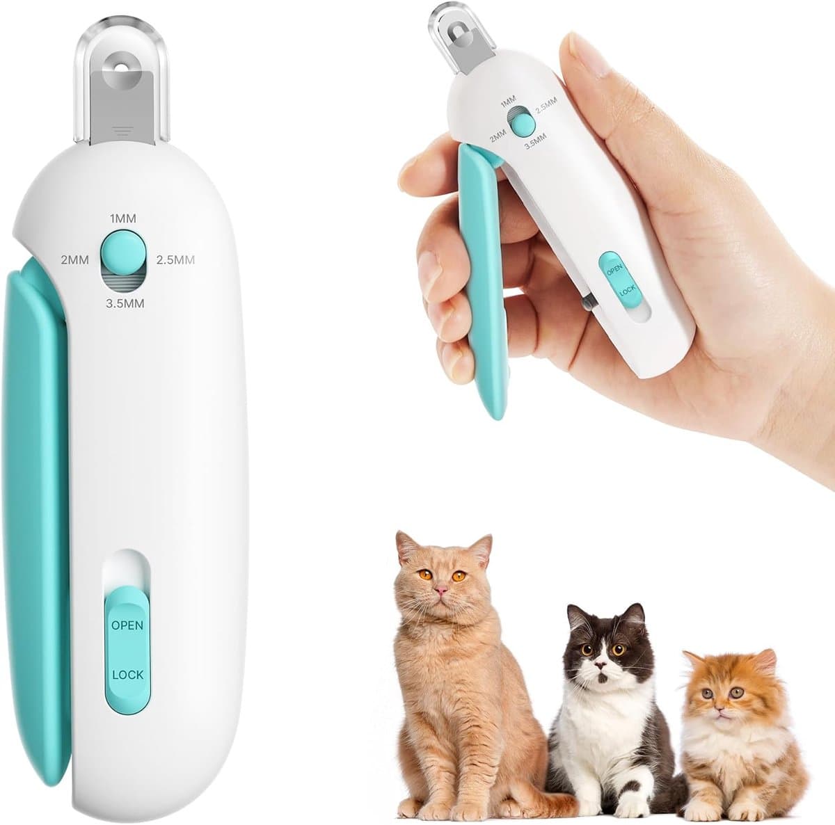 Electric Nail File - Dog Nail Clipper - Cat Nail Clipper - Dog Nail File - With Adjustable Trimming Hole in 3 Sizes and Hidden Nail File - Safe Toenail Clipper For Kittens and Indoor Cats - Anti-Splash Nail Clipper For Grooming (Blue), photo 1 of 5