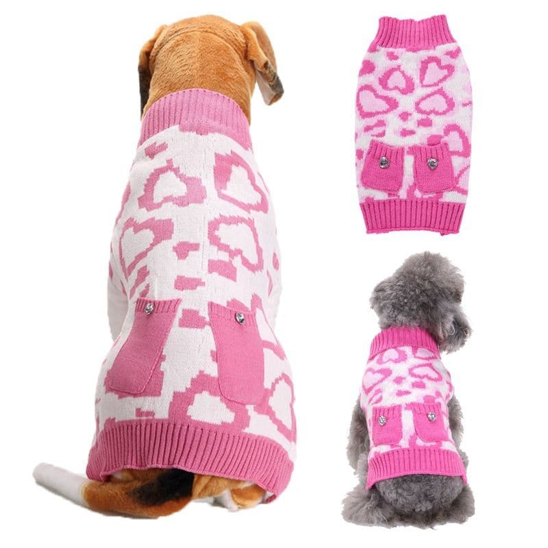Dog Sweater Acrylic Knit Christmas European and American large lattice: Neck (cm): 38-44; Bust (cm): 50-58; Back length (cm): 36-40; Recommended pet weight (kg): 10.0 - Pink Heart Pocket, photo 1 of 10