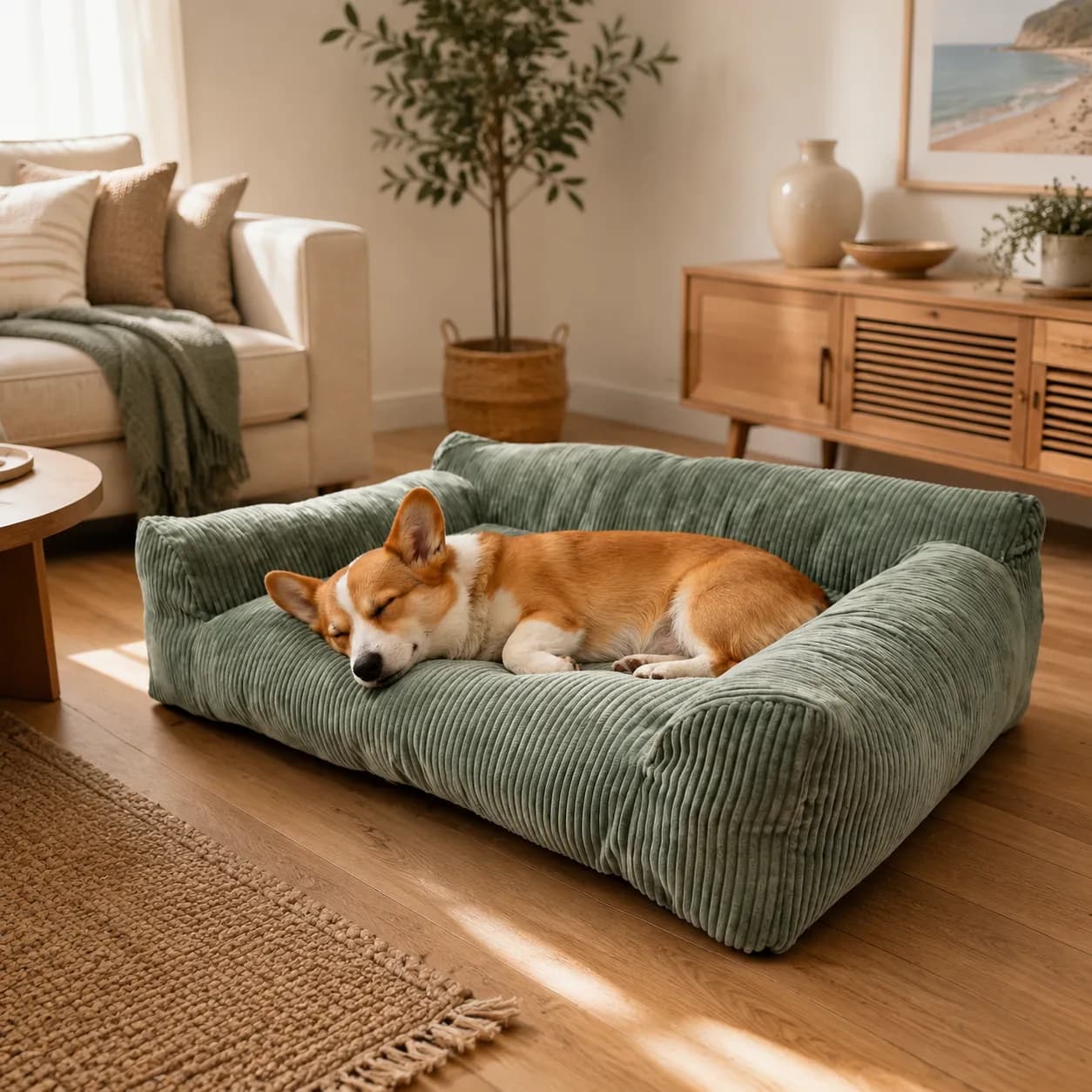 Soft Corduroy Pet Sofa Bed with Bolster Support for Cats and Small to Medium Dogs, Machine Washable Cover for Indoor Home Use, photo 1 of 10