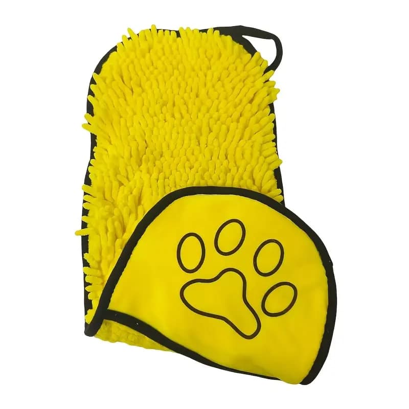 Super Absorbent Pet Bath Towel with Hand Pockets Quick Dry Chenille Microfibre for Dogs and Cats Large Size 62cm