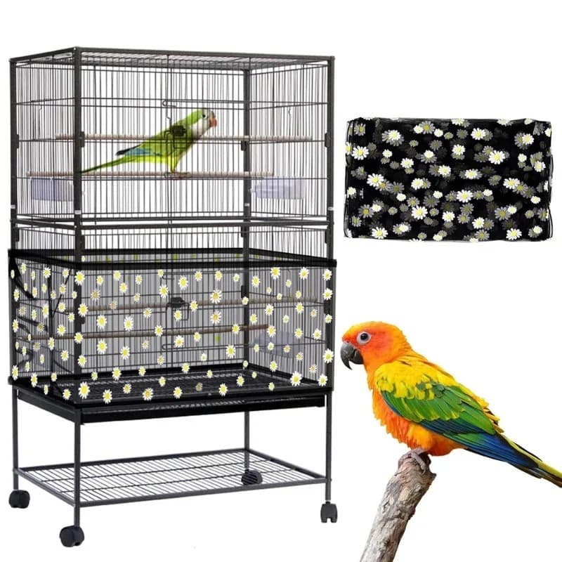 Large Bird Cage Seed Catcher Net Cover - Adjustable Mesh Guard Splash-Proof Dust Cover for Indoor Outdoor Cages