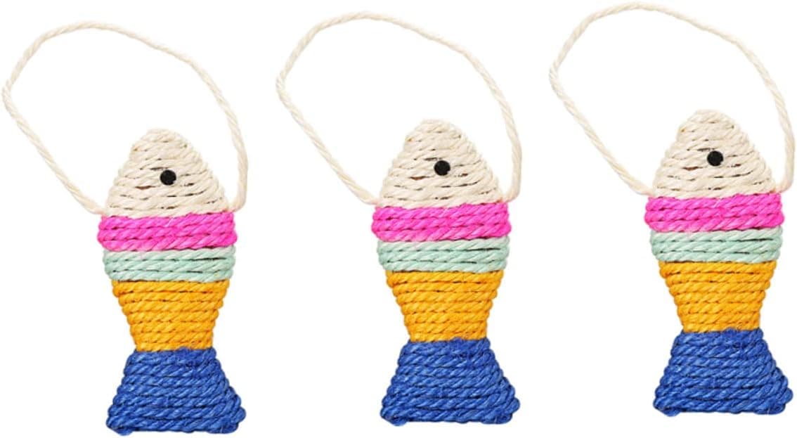 3 Pack Hanging Fish-Shaped Sisal Cat Scratching Toys, Durable Scratch Pads for Cats to Play and Help Protect Furniture, Assorted Colours, photo 1 of 5