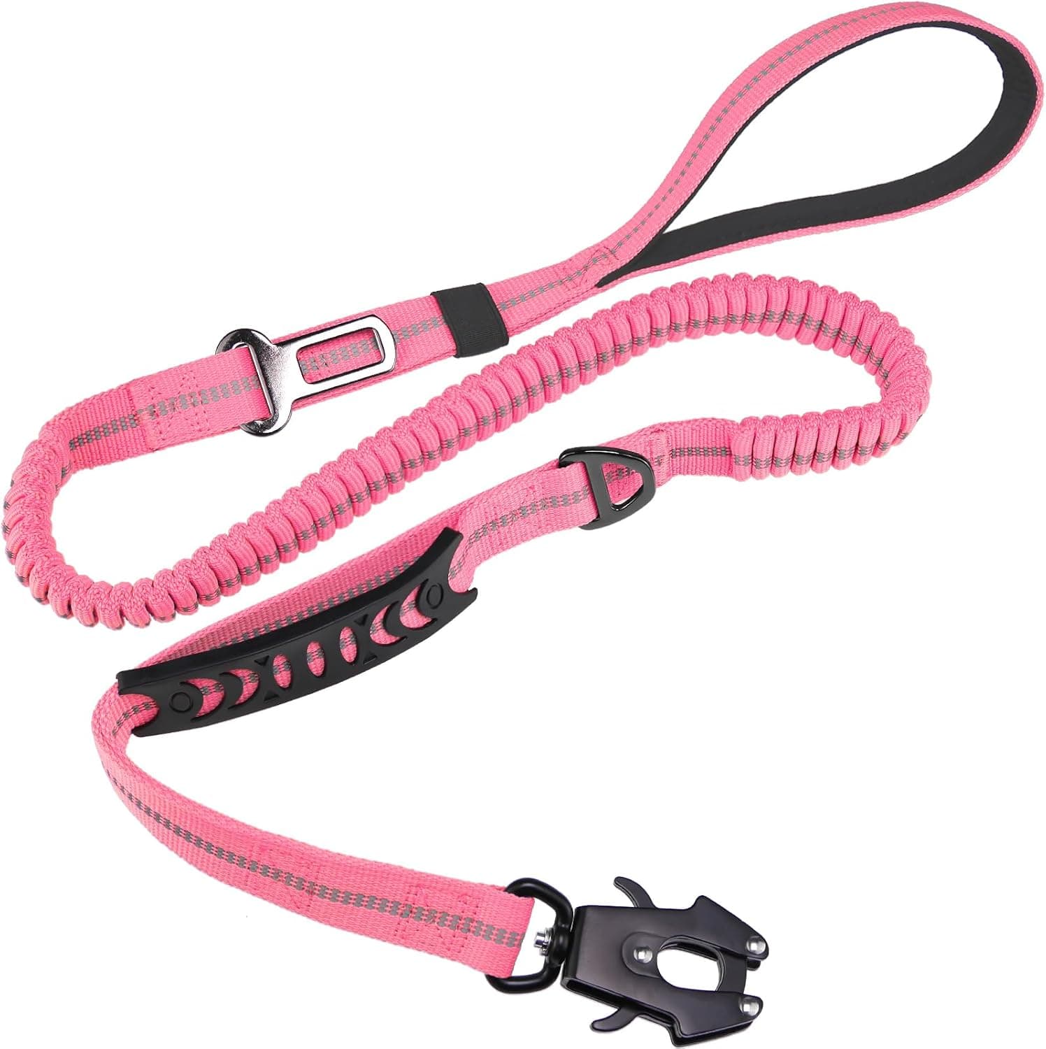 Tactical Bungee Dog Leash - Pink Heavy Duty Leash for Large Dogs with Reflective Stitching, 2 Handles, Seatbelt Clip, 1.2-1.8 m, photo 1 of 4
