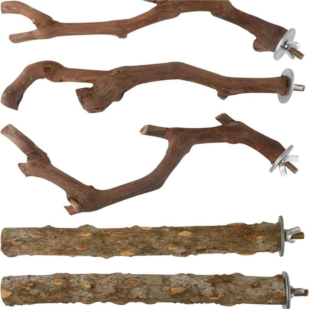5PCS Bird Perch Stand Natural Wooden Parrot Stand Branch,3 Grape Wood Perch,2 Stand,Paw Grinding Fork Parakeet Chewing Stick Exercise Training (25cm), photo 1 of 5