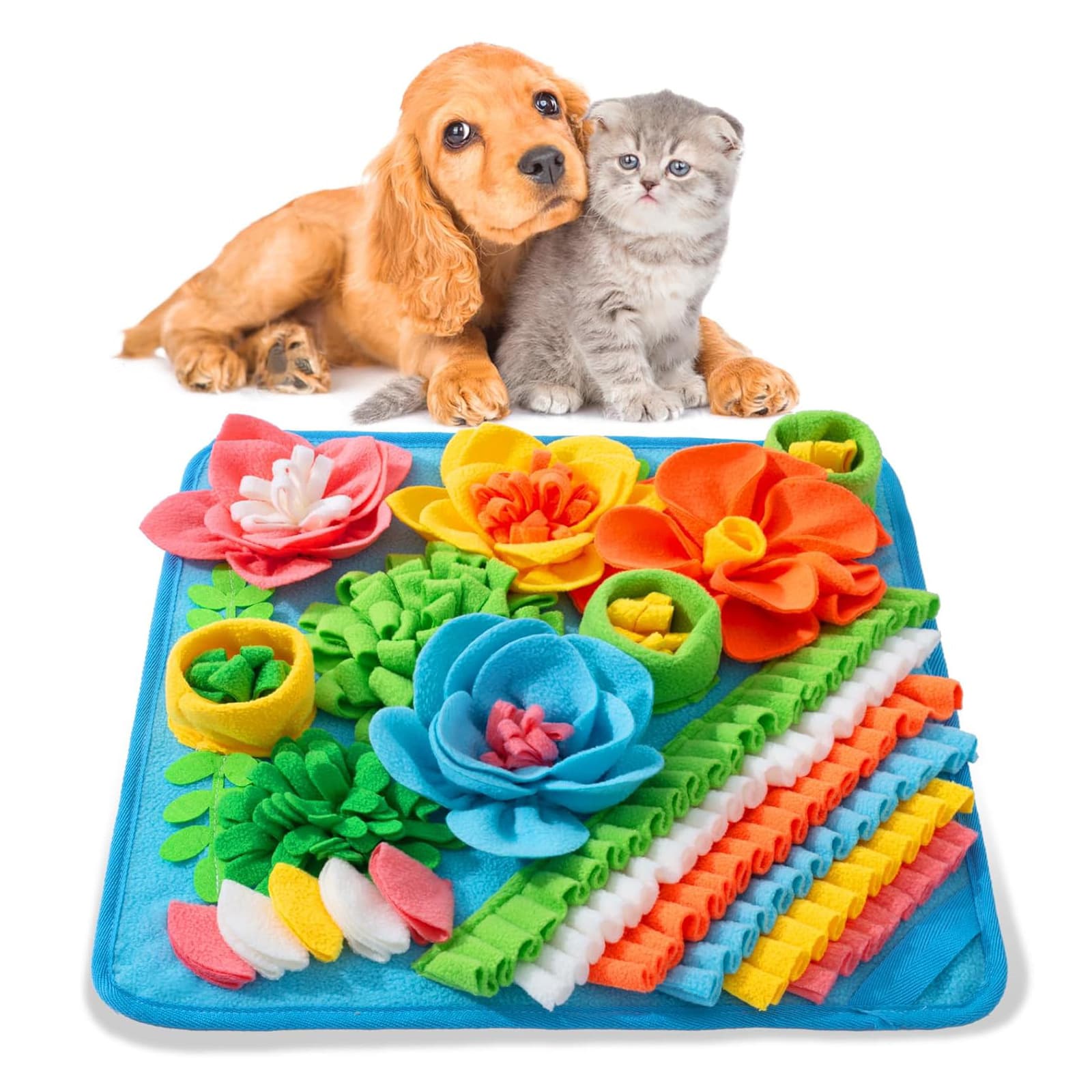 Interactive Fleece Dog Sniffing Mat & Slow Feeder - Stress Relief IQ Training Scent Foraging Blanket for Indoor Cats and Dogs