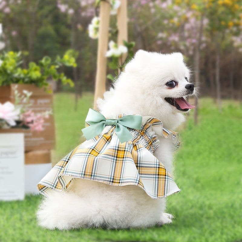 Shine Plaid Dog Dress Polyester Small Medium Pet Skirt Pleated Skirt