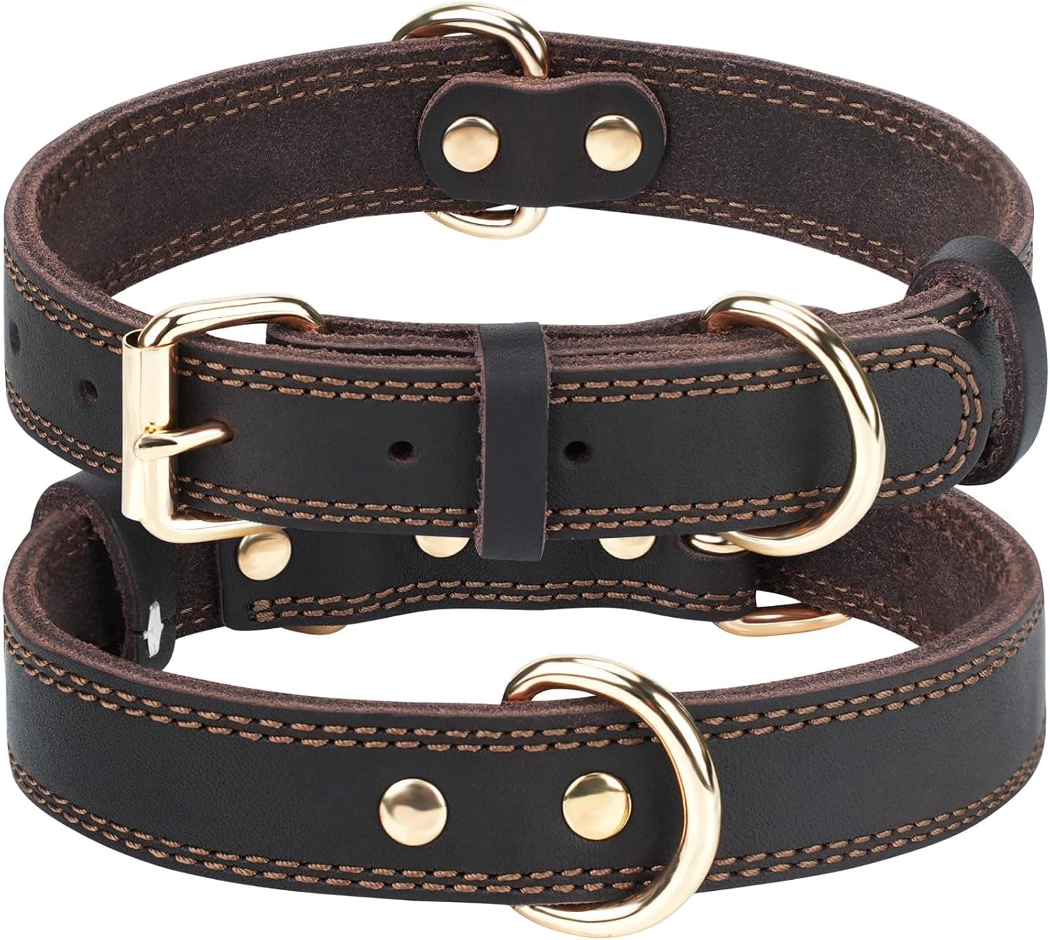 Genuine Leather Dog Collar for Large Dogs, Heavy Duty Thick Solid Power Breeds, Sturdy Adjustable Pet with Metal Pin Buckle, Durable Daily Walking, Brown, L Brown, photo 1 of 5