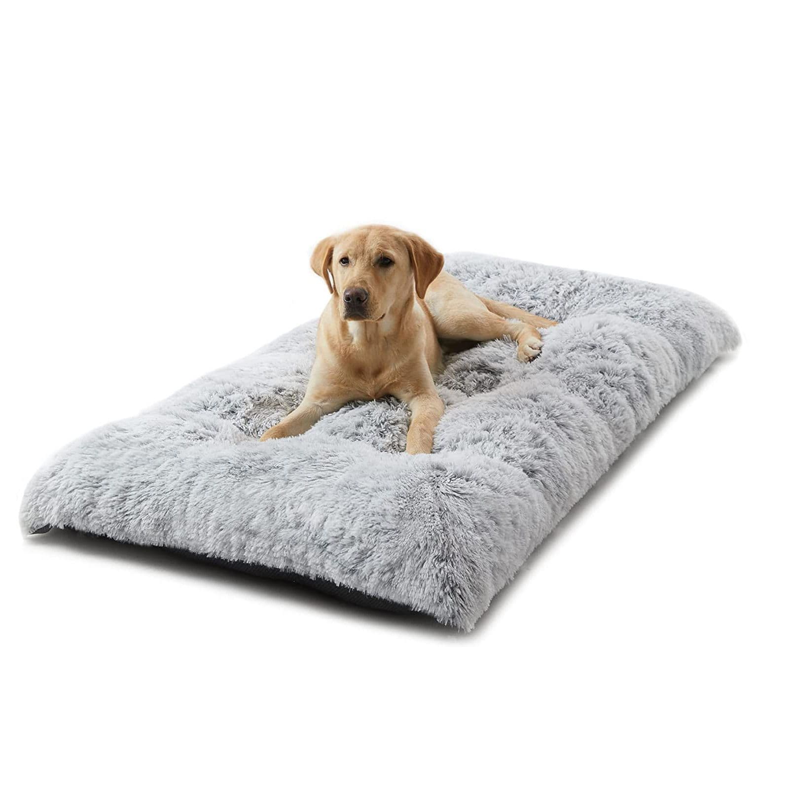Winter Long Plush Dog Bed for Large Dogs - 10CM Thickened Fluffy Faux Fur Pad - Calming Anti Anxiety Pet Cushion with Non-Slip Bottom, Removable & Washable Heavy Duty Bedding, Grey, photo 1 of 10