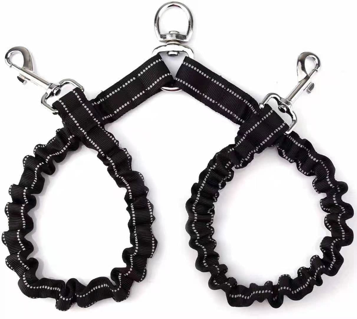 No-Tangle Dual Dog Leash Splitter (2.5 x 80 CM) - Heavy Duty Reflective Nylon Bungee Double Dog Coupler, photo 1 of 4