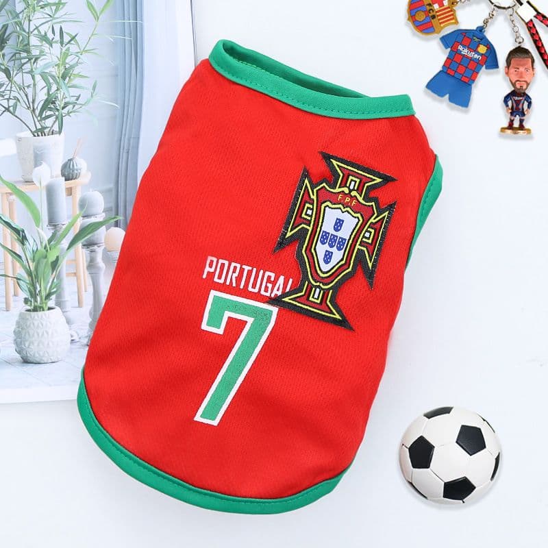 Pet Soccer Jersey Vest Dog Cat Sport Wear - . Red No. 7 Portugal