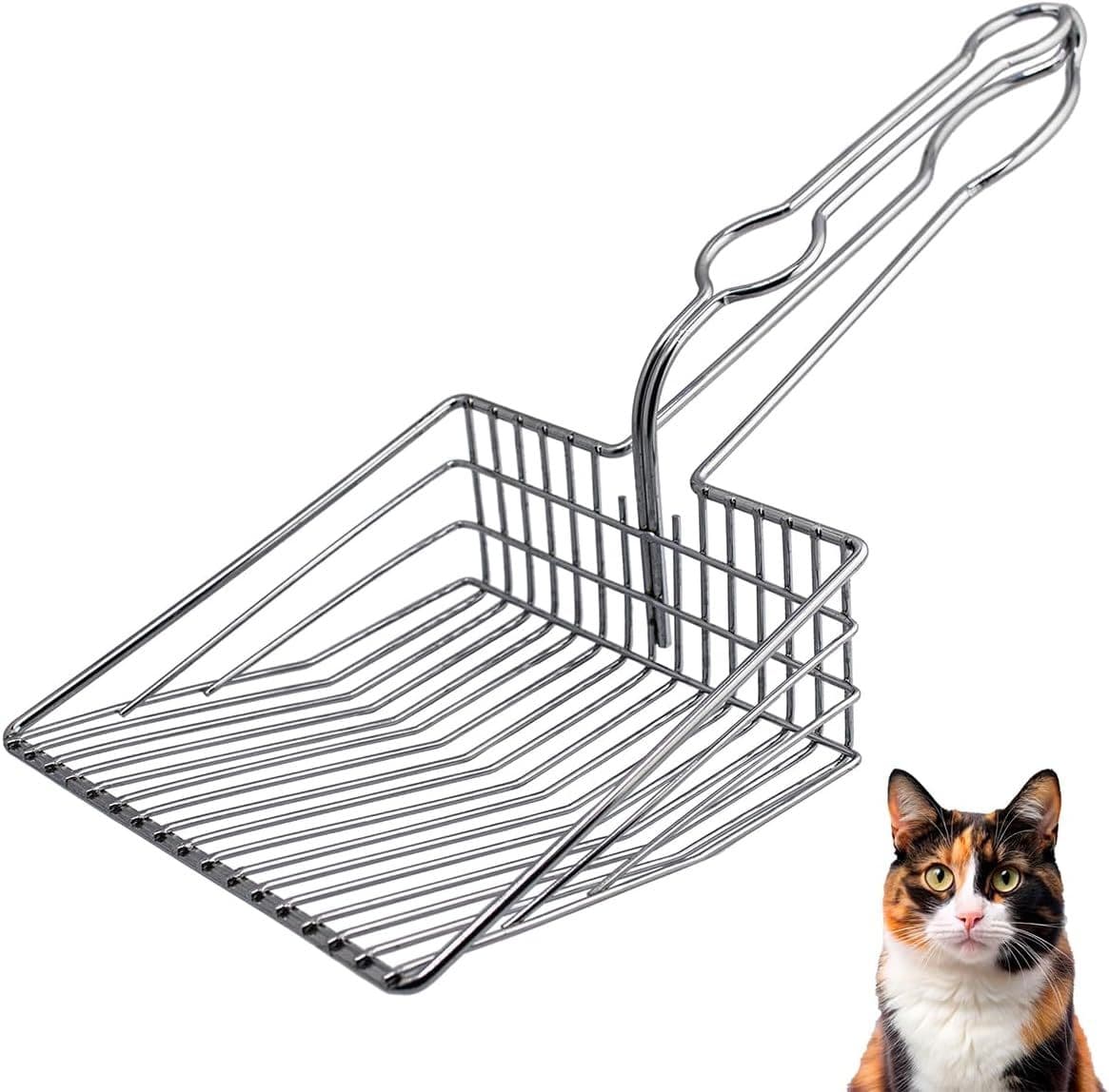 Cat Litter Scoop - Extra Large Heavy Duty Metal Kitty Litter Scoop, Premium Stainless Steel Cat Poop Scooper, Durable Sifting Shovel with Long Handle for Easy Cleanup, Best cat scooper for litter box, photo 1 of 5