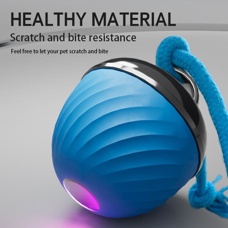 Electric Rolling Pet Ball for Cats and Dogs, Durable, Chew-Resistant, Rope-Knot, Squeaky, and Glowing Toy
