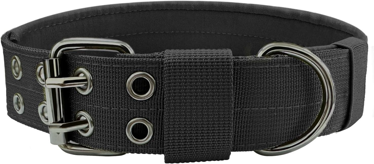 Heavy Duty Dog Collar for Large Dogs, Tactical Dog Collars with Metal Buckle & D Ring, 3.8 cm Width Thick Adjustable Nyl Collar for Medium Dogs, Black/L, photo 1 of 7