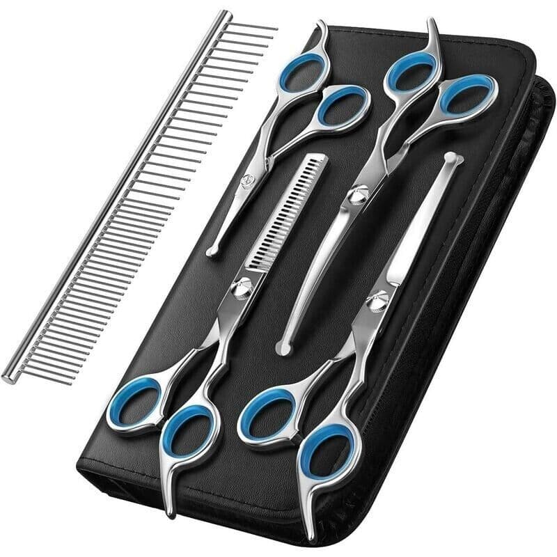 Dog Grooming Scissors Blue, 5, Coated Stainless Steel Piece Pet Grooming Tool Set in Titanium, photo 1 of 4