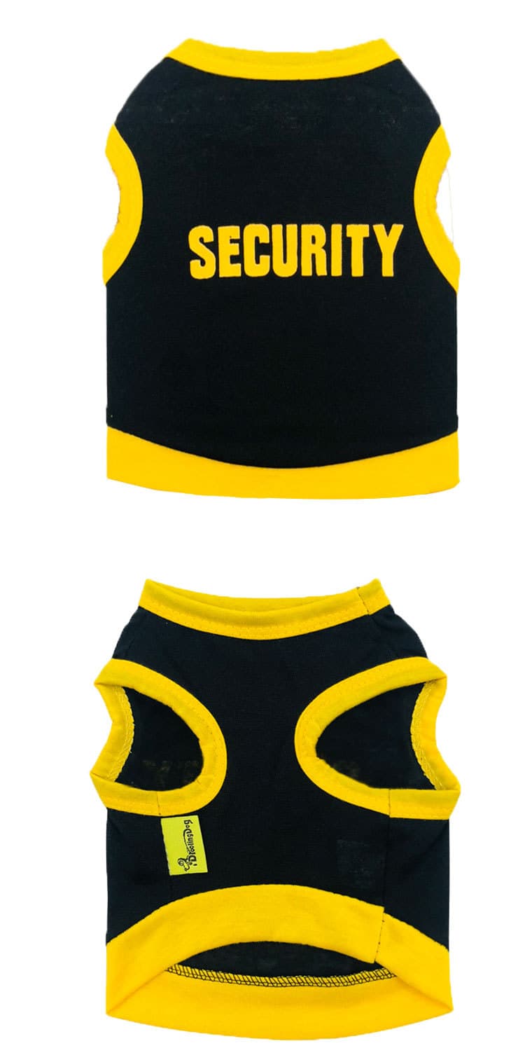 2 Pack Cotton Dog Vest Security Print - Black with Yellow Trim & Pink with Black Trim - Summer Puppy Tank Top, photo 1 of 10