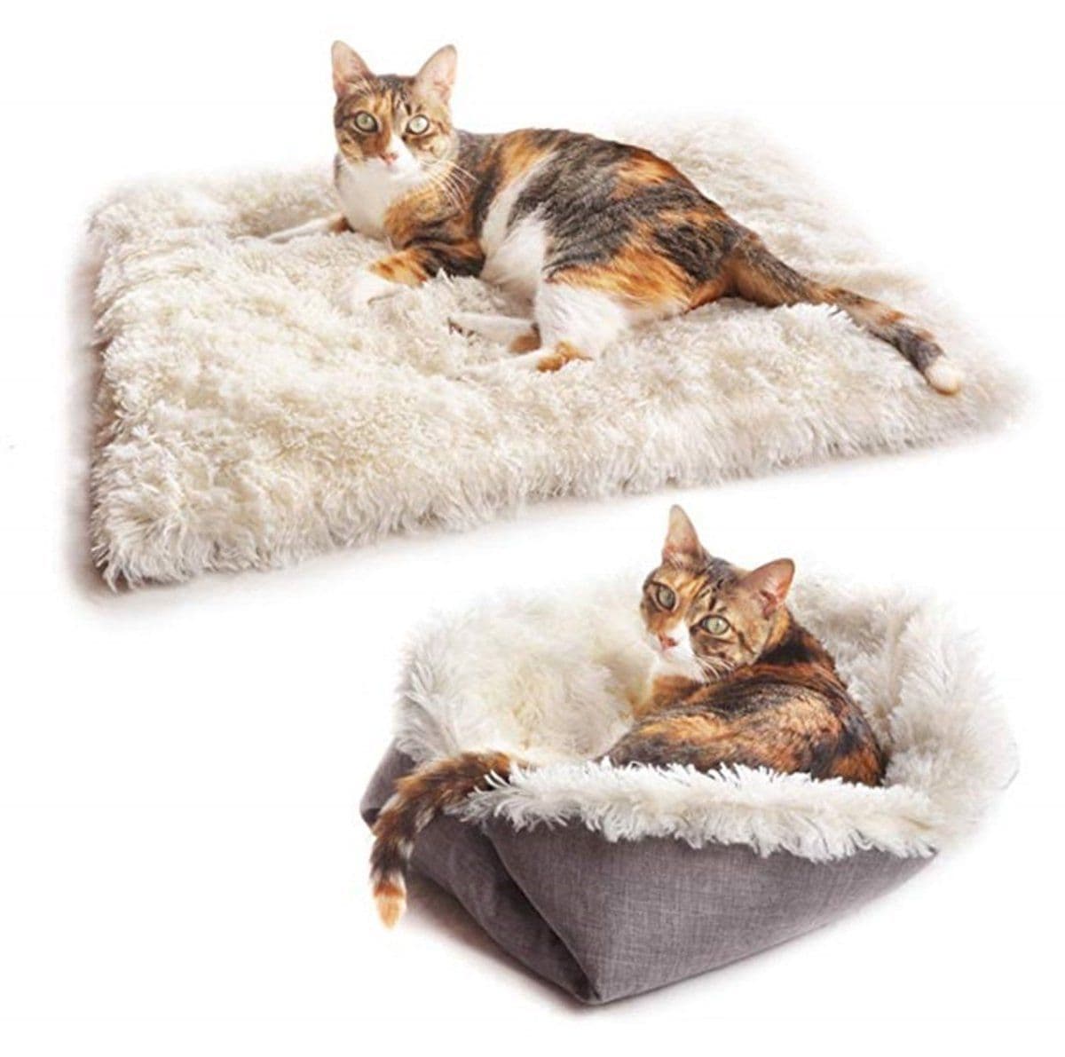 Self-Heating Cat Cushion and Soft Plush Blanket, Foldable 2-in-1 Pet Mat for Indoor Cats and Small Dogs, White, 61 x 51 cm, photo 1 of 5