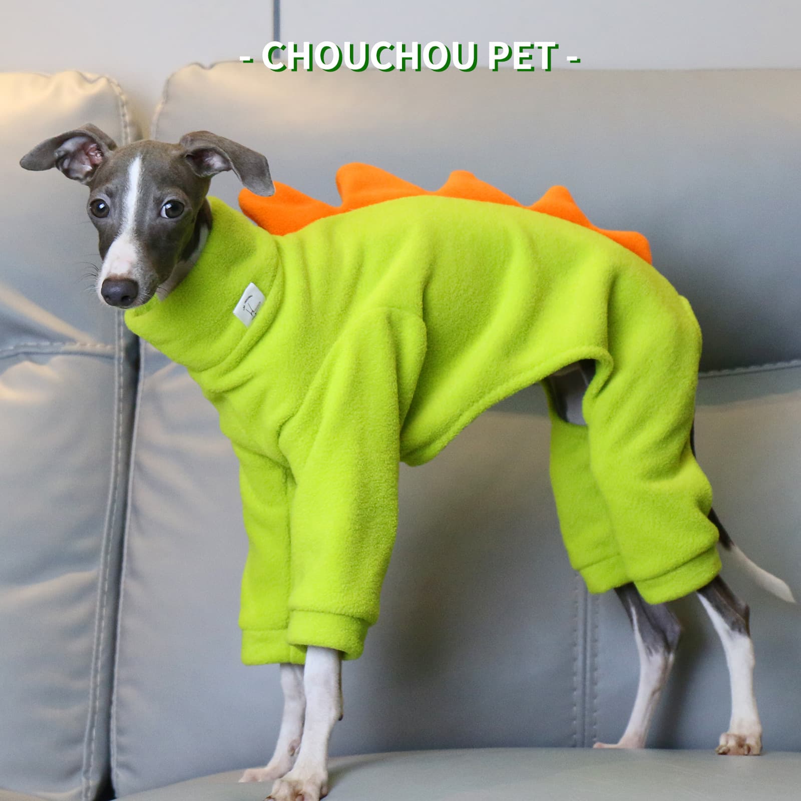 Adorable Dinosaur Fleece Dog Jumpsuit - Warm Winter Pajamas for Whippets & Italian Greyhounds, photo 1 of 10