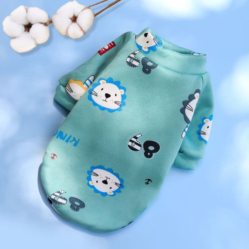 Shine Pet Sweatshirt Cartoon Print Two Leg 227 Leg Composite Velvet Bottom Lion Head - 227 Leg Composite Velvet Green B, photo 1 of 7