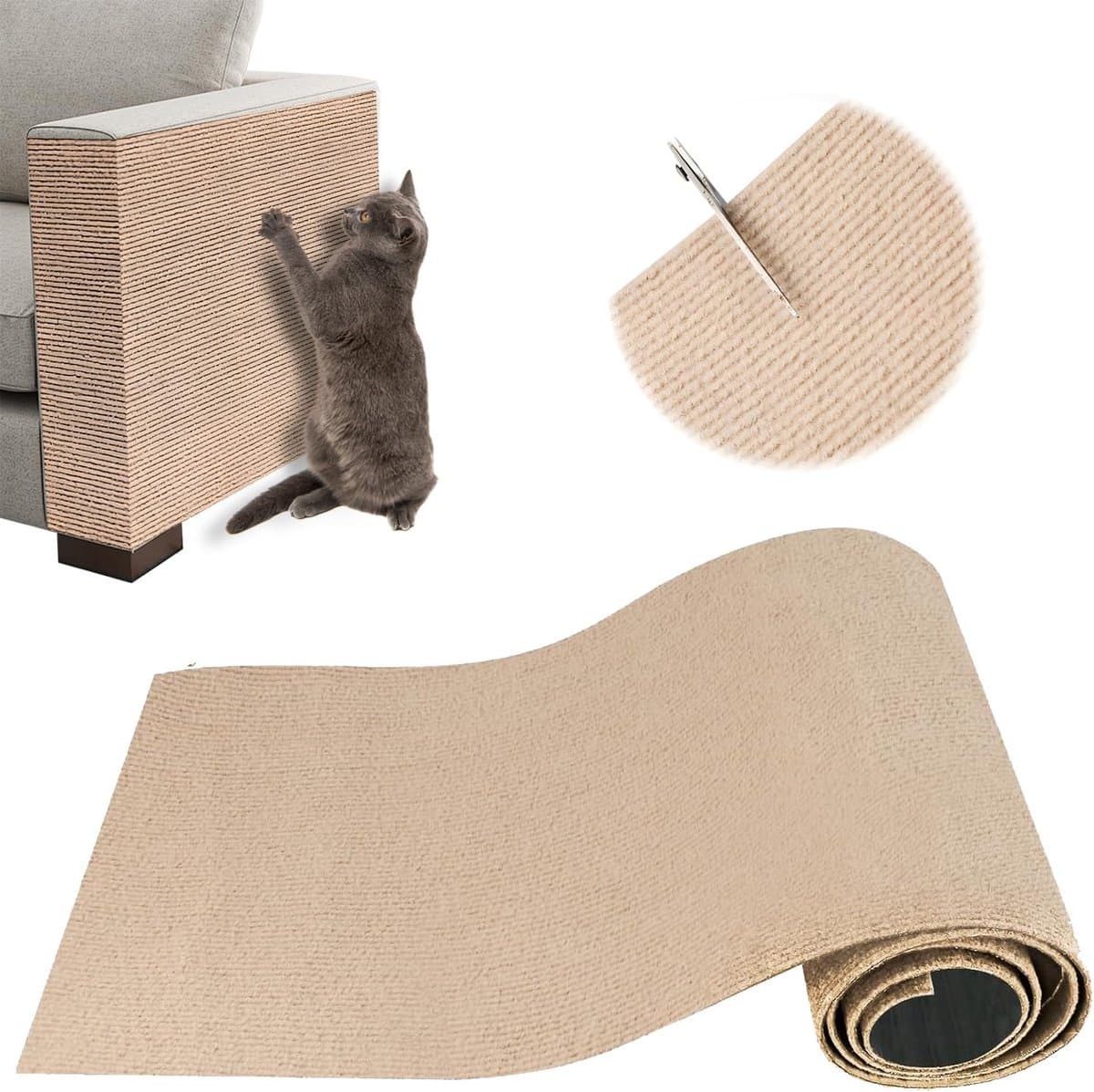 Scratching Post - 40 x 200 Cm - Scratching Mat for Cats - Kitten Toy - Anti-scratch cat sofa protection scratching post - Climbing Wall - Cat Climbing Wall - for furniture, walls, sofas and carpet - Scratching Mat for Sofa - Easy to cut - Self-adhesive -, photo 1 of 5