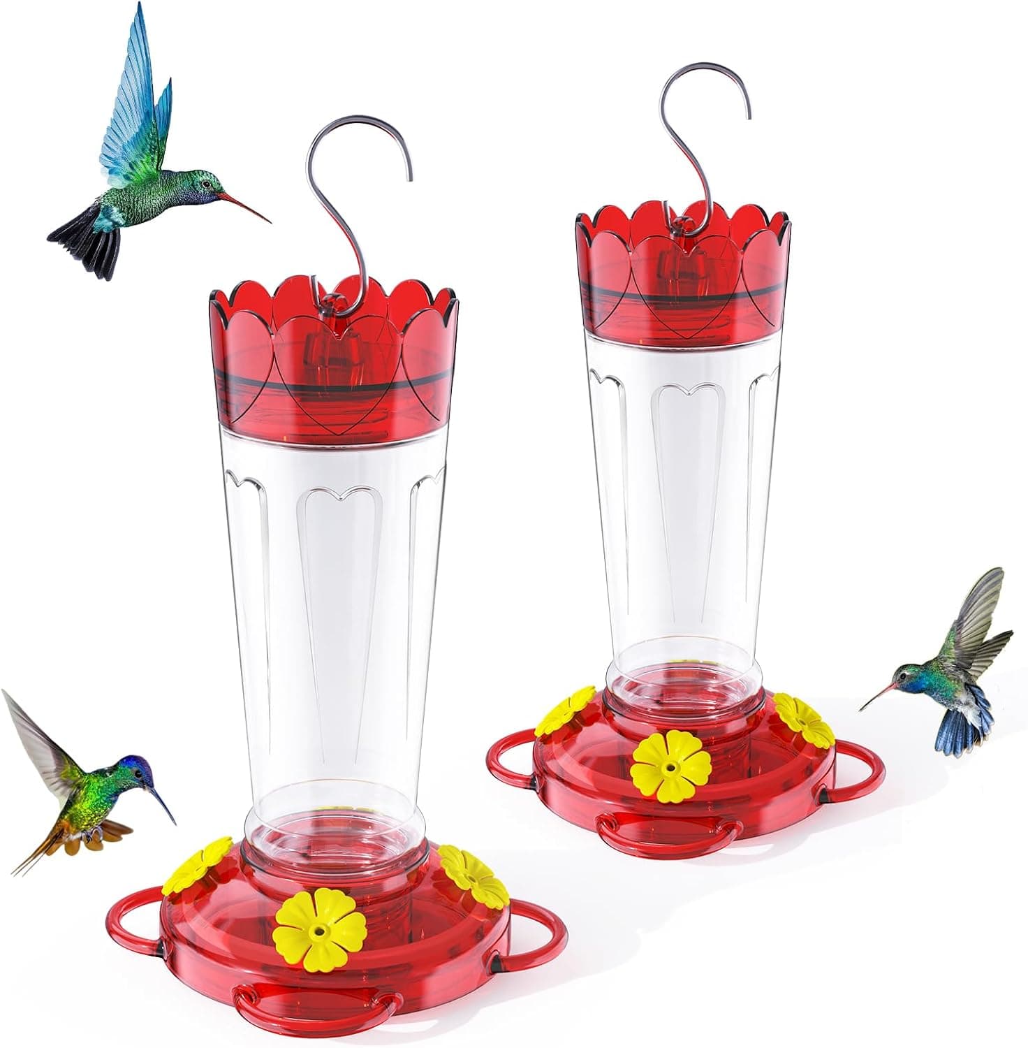 Plastic Hummingbird Feeder, 2-Pack 14 OZ Ant & Bee Proof Hummingbird Feeders for Outdoors Hanging, Leak-Proof Nectar Feeders with 4 Feeding Ports and Perches, Gifts for Mom, Birdlovers, photo 1 of 8