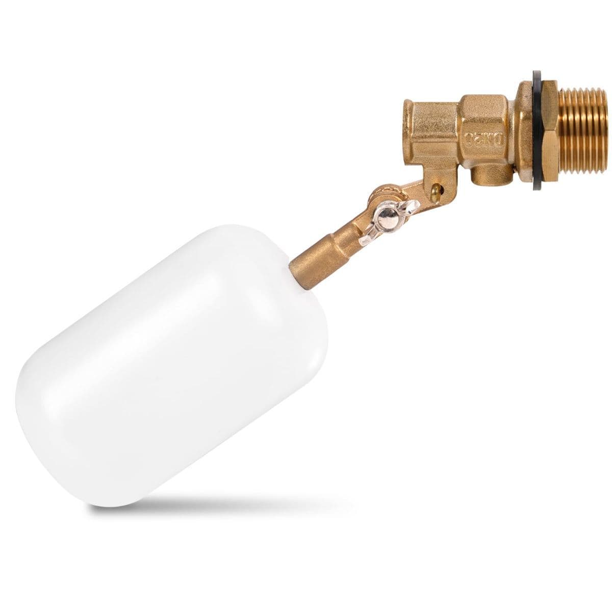 1/ Float Valve, Water Level Control Auto Fill Valve Adjuatable Arm, 60 PSI, 1.5GPM Flow, Brass Valve & Plastic Float Ball, For Water Tank, Pool, Fountain, Pet Water Dispenser - White - Size 1, photo 1 of 10