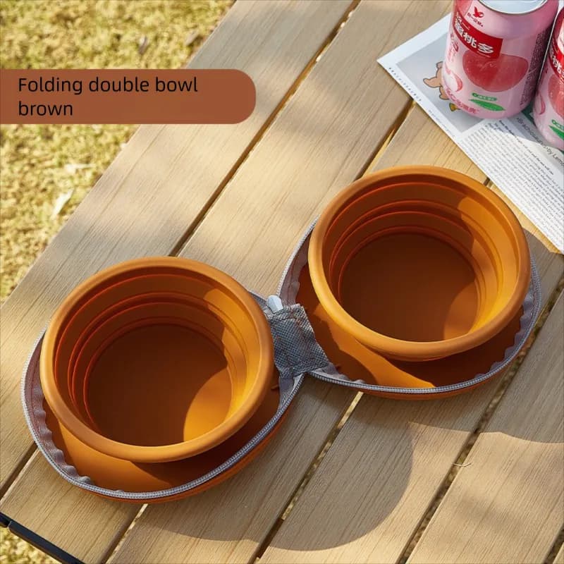 Portable Foldable Dual Bowl for Pets – Silicone Feeding and Water Dish with Compact Storage Design