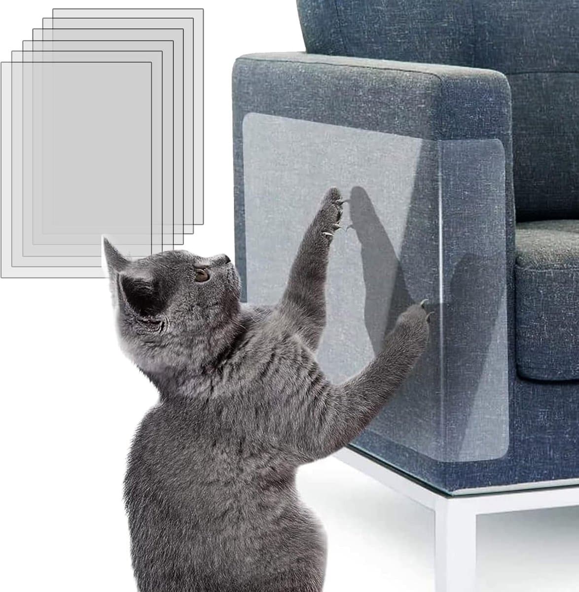 Anti-Scratch Sheets for Cat and Dog - 6 Piece Sticker Scratch Protectors - 45 x 30cm - Cat Scratch Protector - Anti Scratch - Cat Sofa Protector - Scratch Protectors for Furniture Sofa Table Door - Scratching Post - Transparent, photo 1 of 5