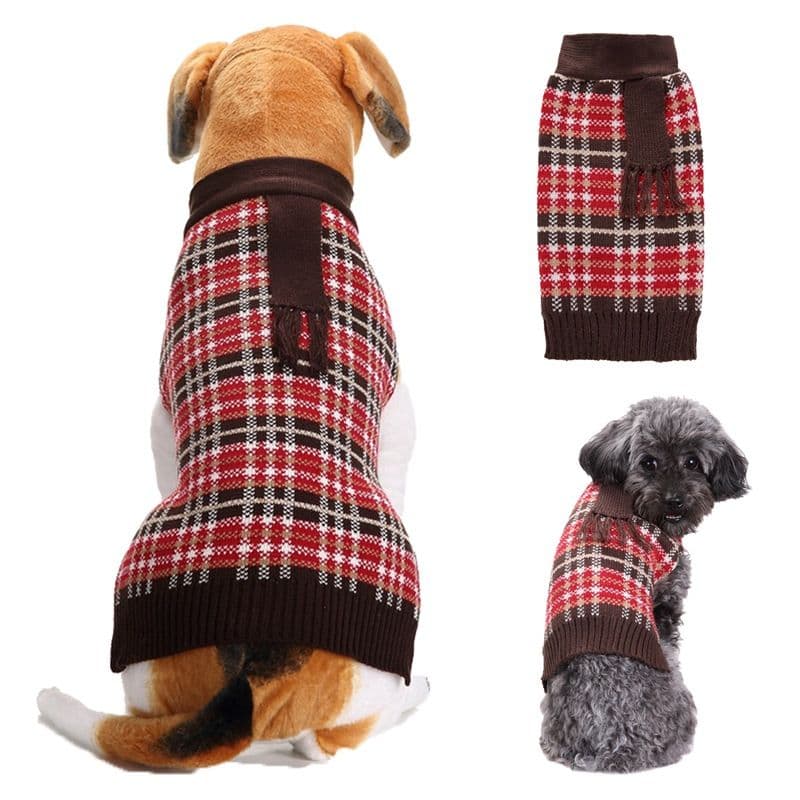 Dog Sweater Acrylic Knit Christmas European and American large lattice: Neck (cm): 38-44; Bust (cm): 50-58; Back length (cm): 36-40; Recommended pet weight (kg): 10.0 - Red scarf fake Two, photo 1 of 10