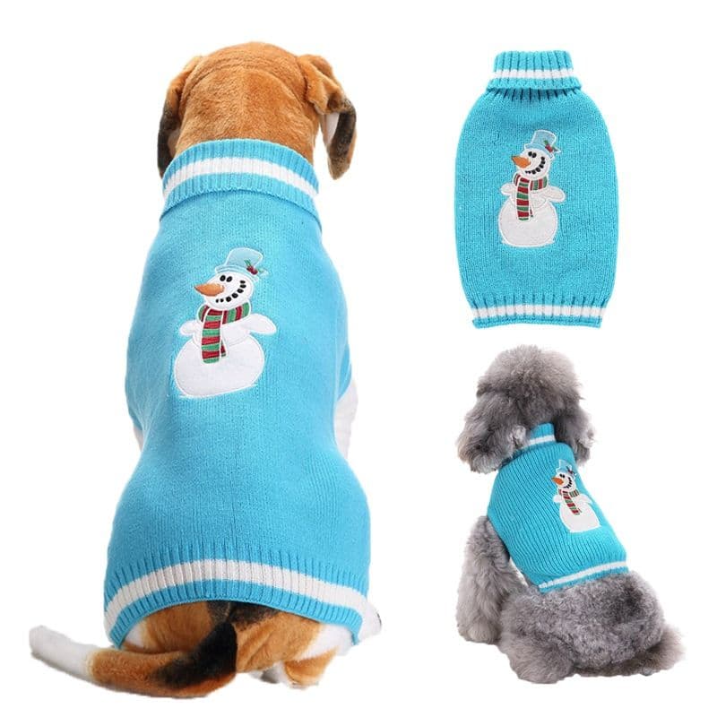 Dog Sweater Acrylic Knit Christmas European and American large lattice: Neck (cm): 38-44; Bust (cm): 50-58; Back length (cm): 36-40; Recommended pet weight (kg): 10.0 - Blue Christmas Snowman, photo 1 of 10