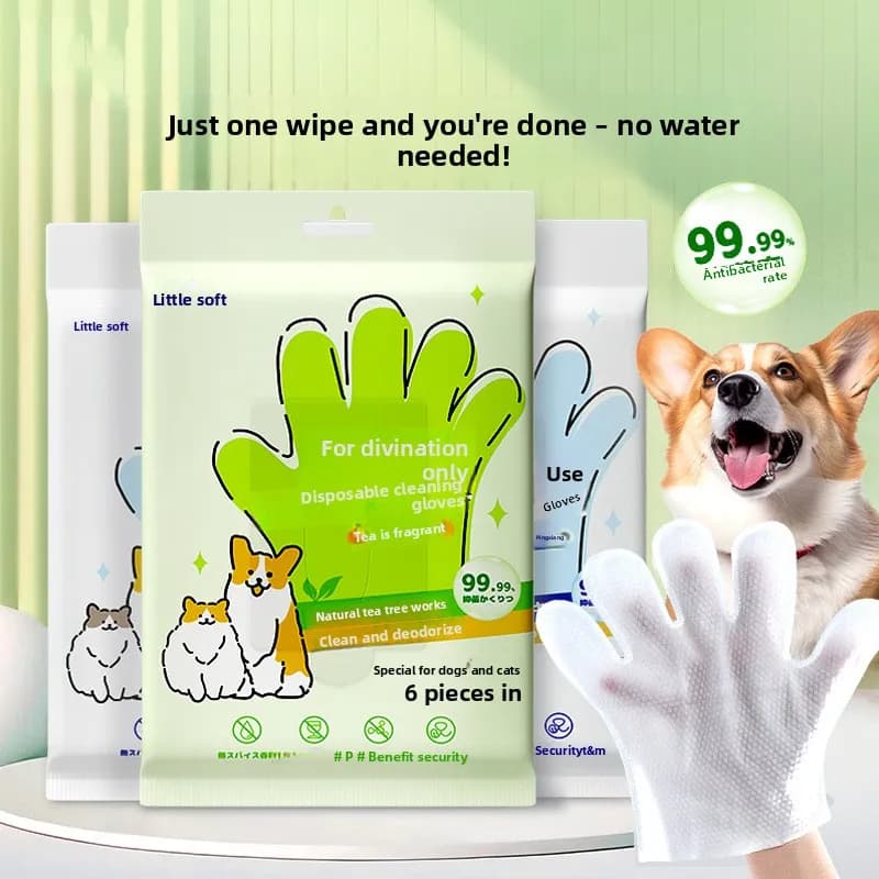 pet products -free cleaning gloves for dog bathing and deodorizing, cat dry cleaning wet wipes supplies, two packs., photo 1 of 6