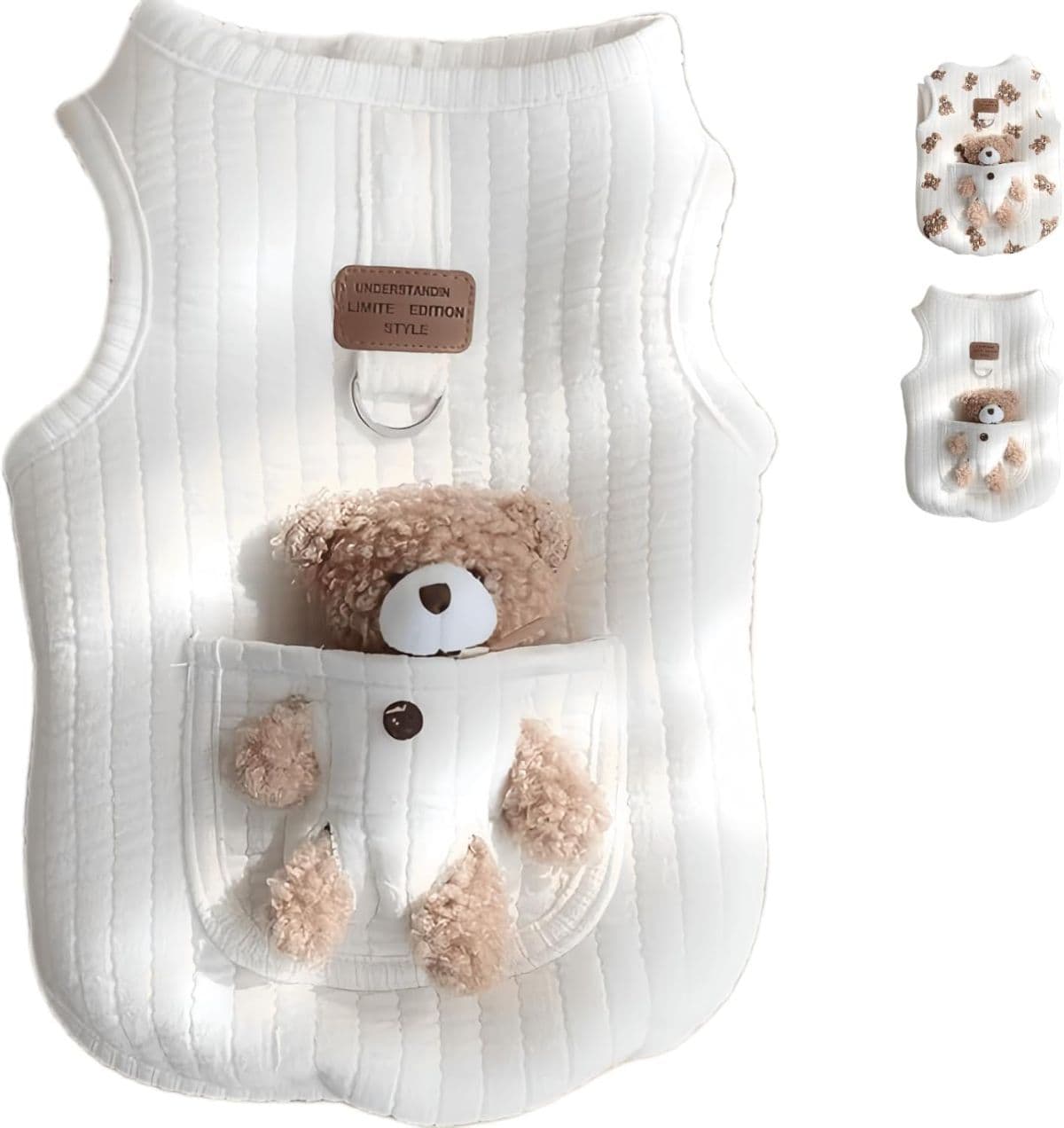 Pet Sweater Plush Bear Pattern Sleeveless Pet Clothing Puppy Outfit Kitten