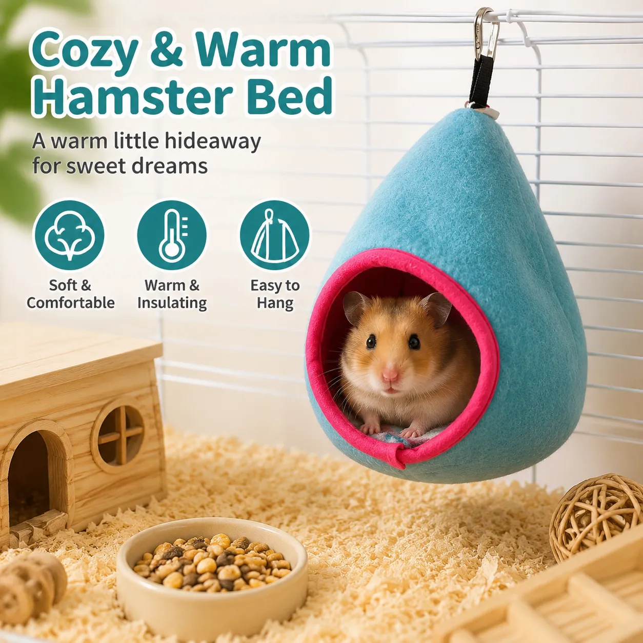 Soft Cozy Hamster Bed Small Pet Sleeping Nest for Winter Guinea Pig, Hamster, Sugar Glider, Safe & Warm Hideaway