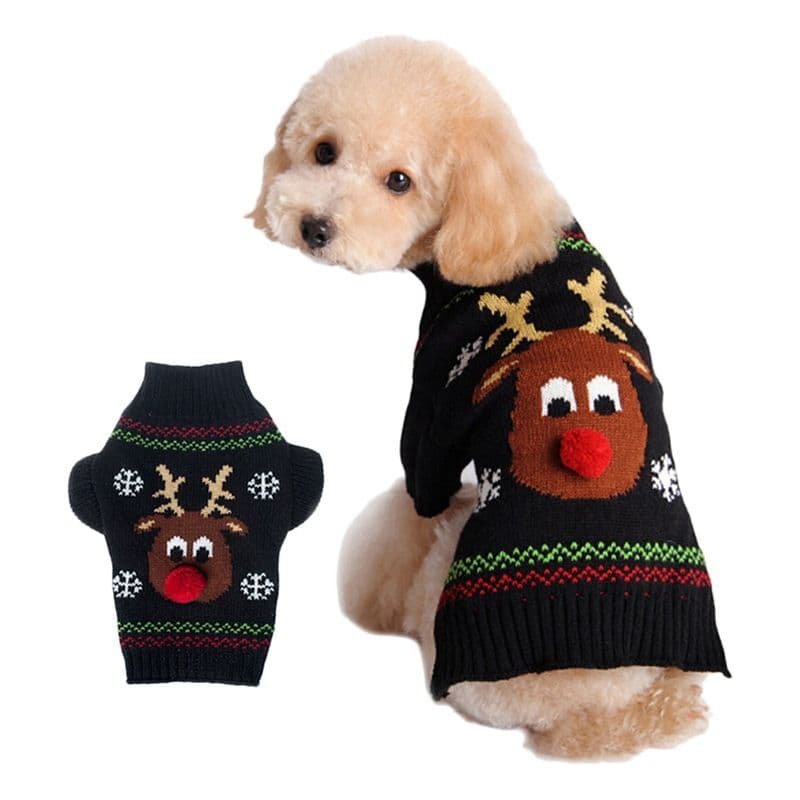 Dog Sweater Acrylic Knit Christmas European and American large lattice: Neck (cm): 38-44; Bust (cm): 50-58; Back length (cm): 36-40; Recommended pet weight (kg): 10.0 - Black Red-Nosed Fawn, photo 1 of 10