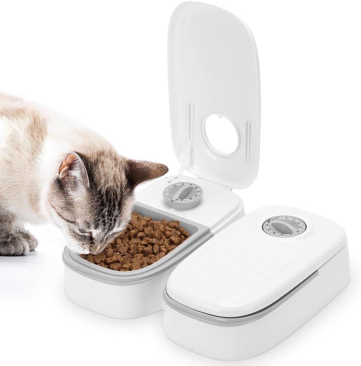 Automatic Cat Feeder With 48 Hour Timer, Dual Tray ABS Food Dispenser For Wet And Dry Food, For Cats And Small Dogs, 700 ml, 28.5 x 24.5 x 7.5 cm, photo 1 of 5
